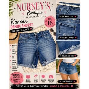 Kancan Raw Hem Denim Shorts Size 16 Stretch Mid Rise Blue Jean Shorts